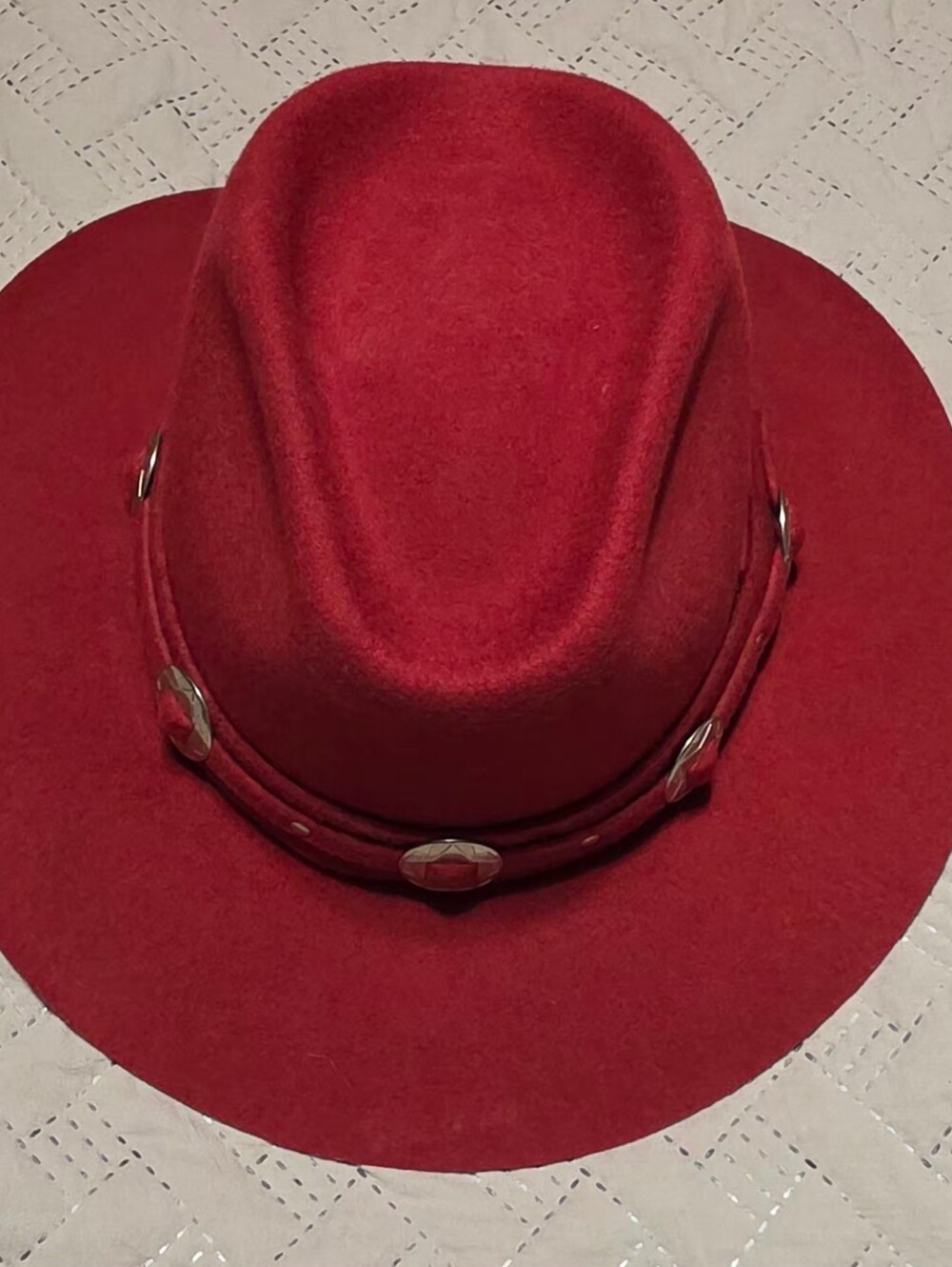 Vintage Eddy Bros Red Wool Felt Cowboy Hat Western Gambler Medium Conchos USA